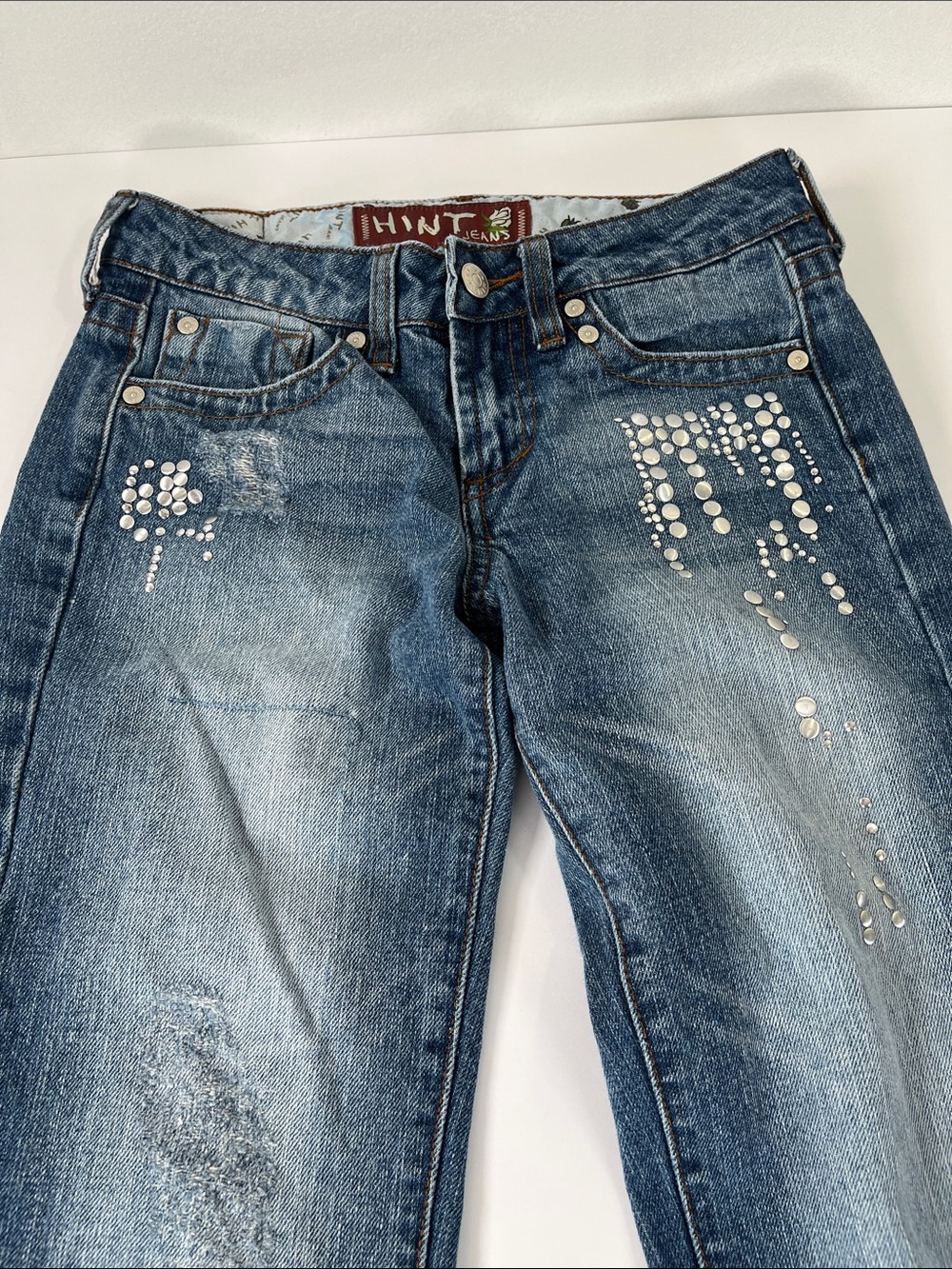 Hint Women's Blue Embellished Wide-Leg Jeans Sz 0 - Picture 5 of 10